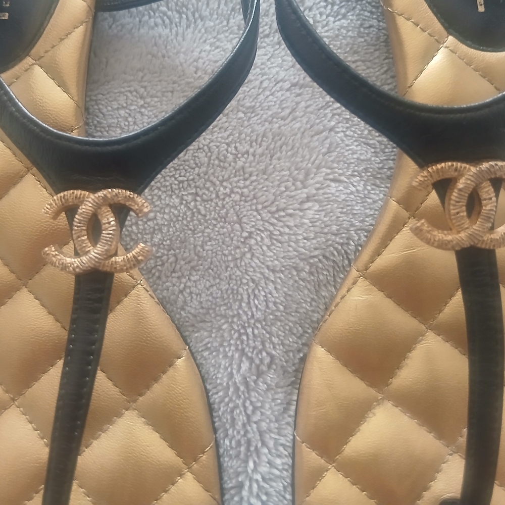 Chanel Black Gold CC Thong Flat Sandals - Picture 6 of 14